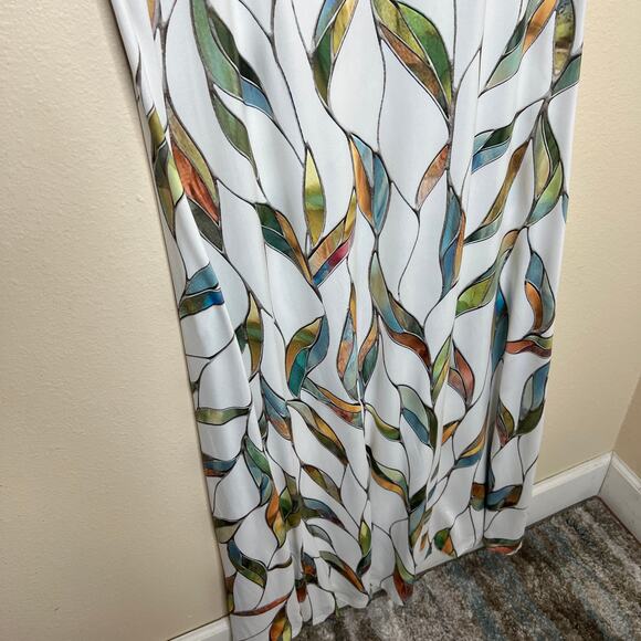 Noracora Stetchy White Leaf Print Maxi Dress XXL - Picture 3 of 11